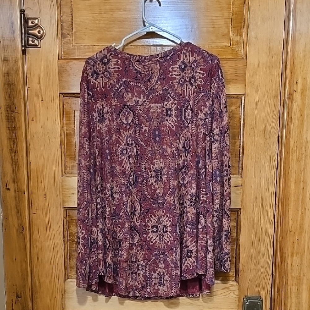 Peruvian Connection Boho Asymmetrical Red Long Sleeve Tunic XL - Picture 4 of 4